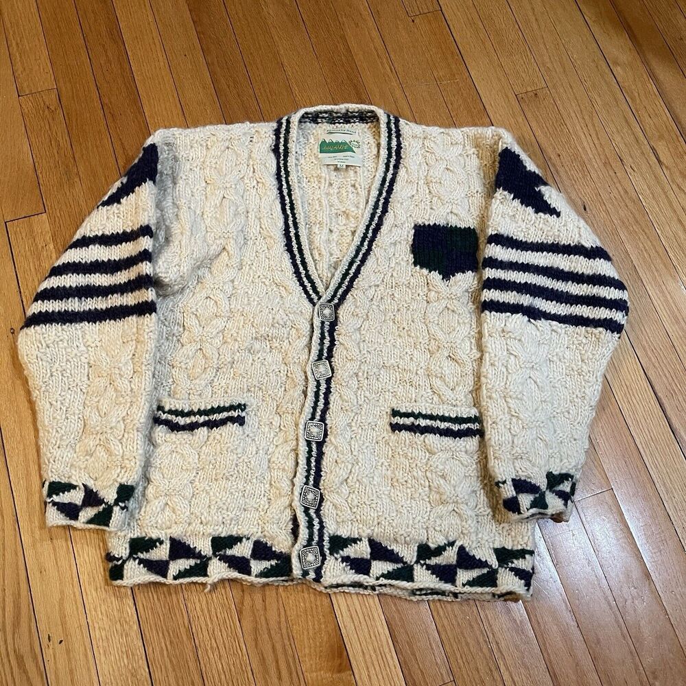 Avalanche Chunky Wool Cardigan Ski Sweater Mens Size M Handmade in Nepal Vintage